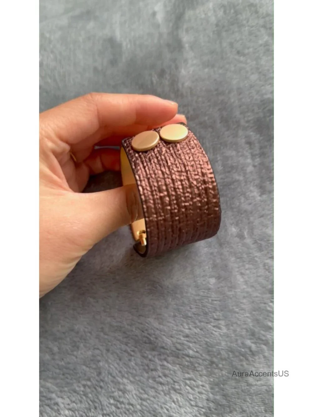Chunky Leather Wrap Bracelet for Women with Gold Metal Accent Statement Bangle